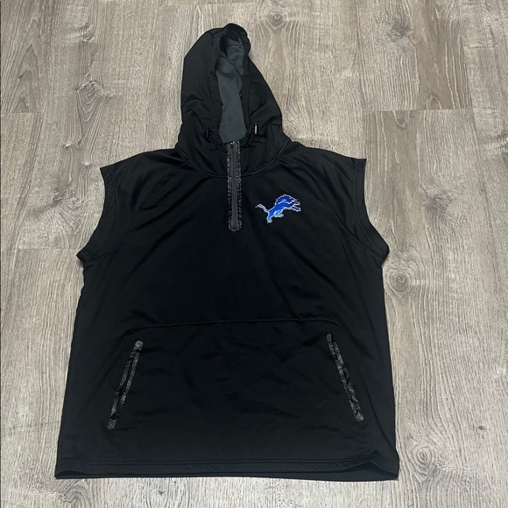 Detroit Lions black Sleeveless Hoodie with Blue Logo